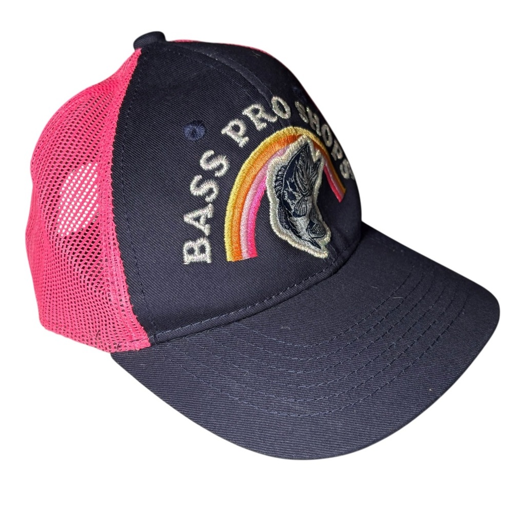 NEW Bass Pro Shops Trucker Mesh Back Hat Adjustable Pink Blue Fish Cap